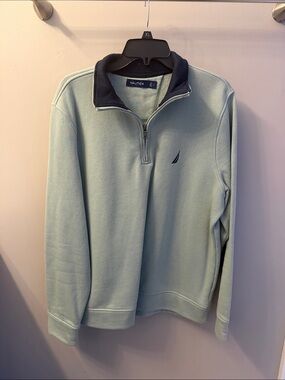 Nautica Men's Mint Green Quarter-Zip Pullover with Navy Collar
